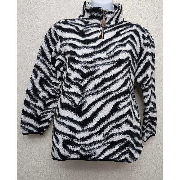C.C. Kids Girlie Girl Black White Animal Print Sherpa Pullover Jacket YL Pockets - Picture 1 of 8